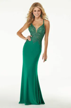 Mori Lee - Plunging V Neck Sheath Dress 45077