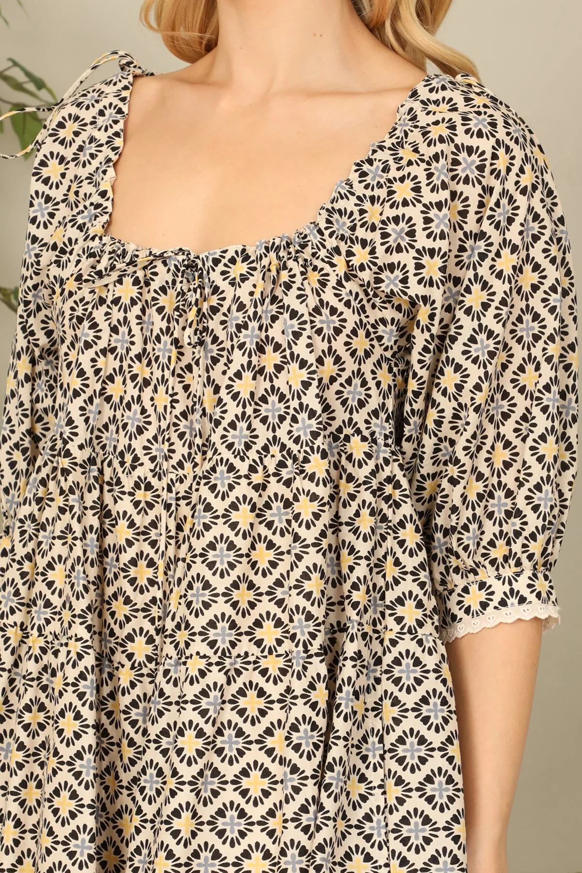 Multi Half Puff Sleeve Babydoll Mini Dress