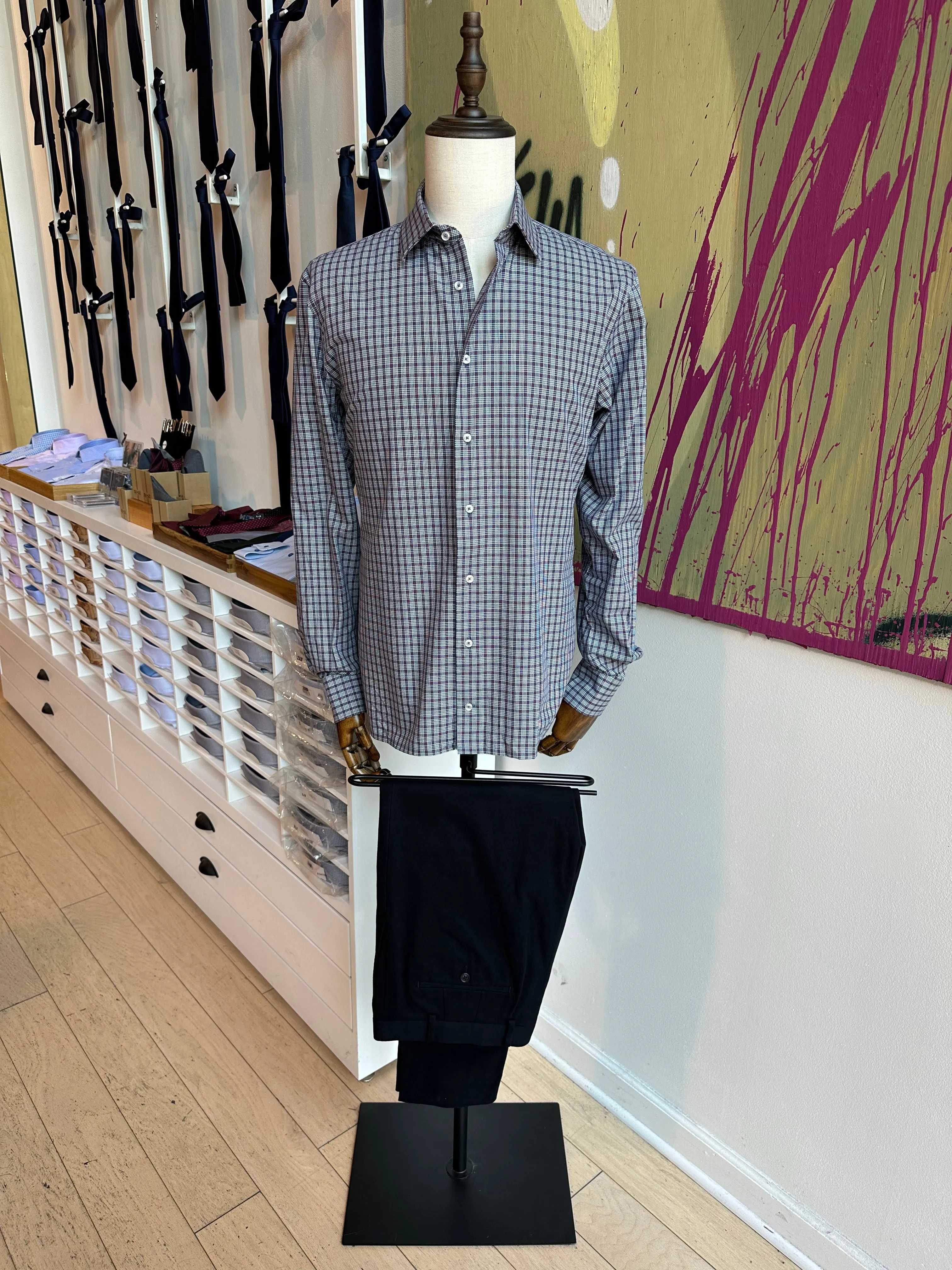 Navy and Red Check Flannel Shirt