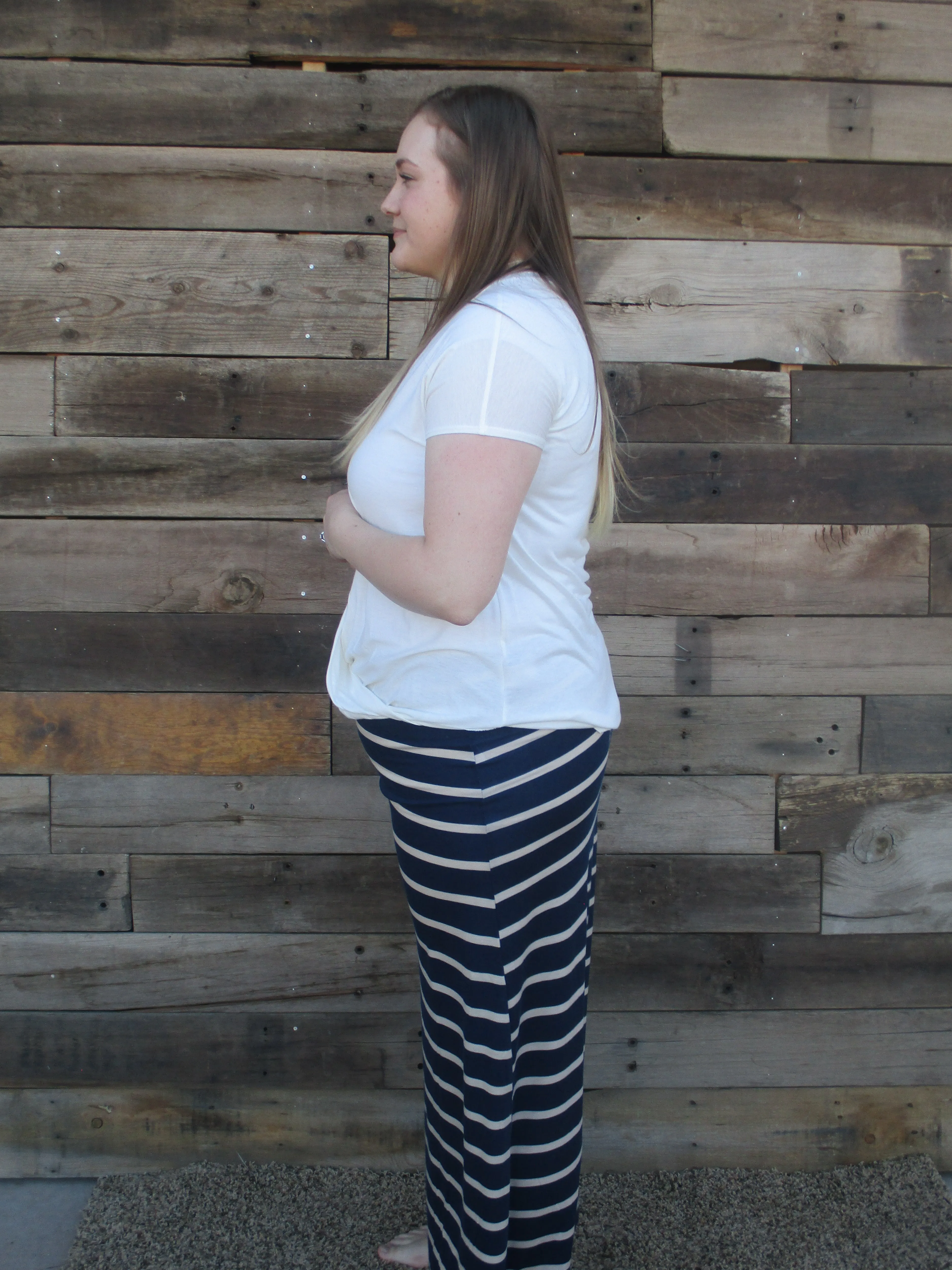 Navy and Tan Striped Maxi Skirt