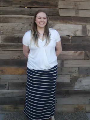 Navy and Tan Striped Maxi Skirt
