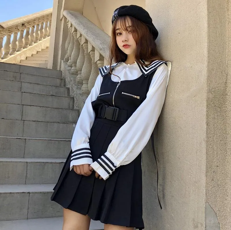 Navy School Shirt/Plaid Strap Dress SD00296