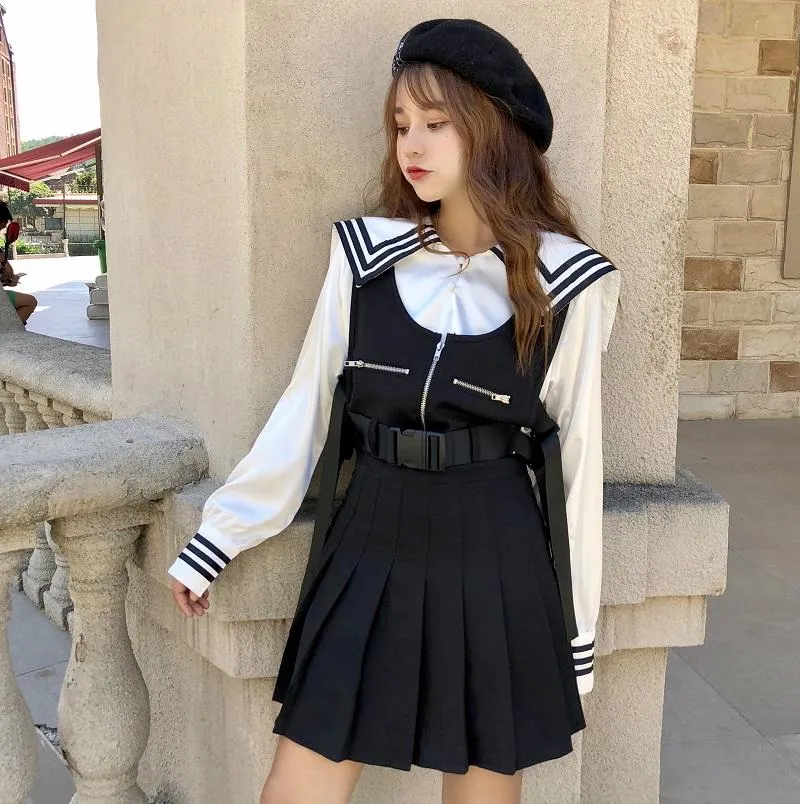 Navy School Shirt/Plaid Strap Dress SD00296