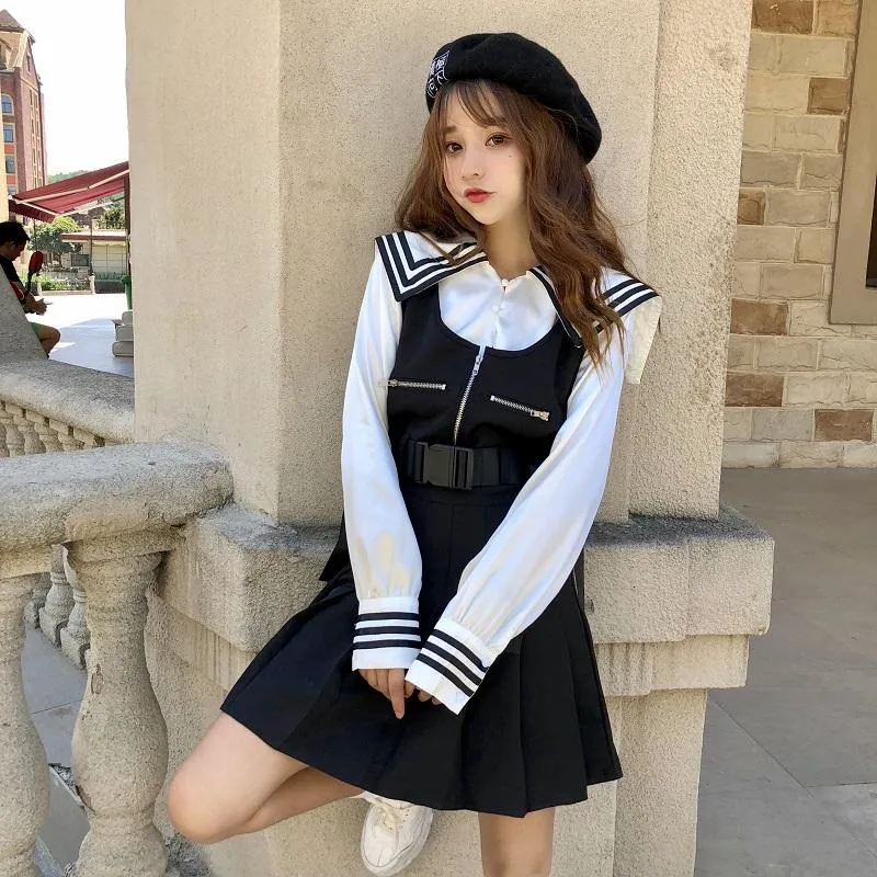 Navy School Shirt/Plaid Strap Dress SD00296
