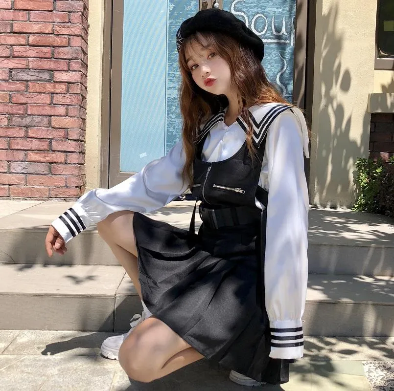 Navy School Shirt/Plaid Strap Dress SD00296