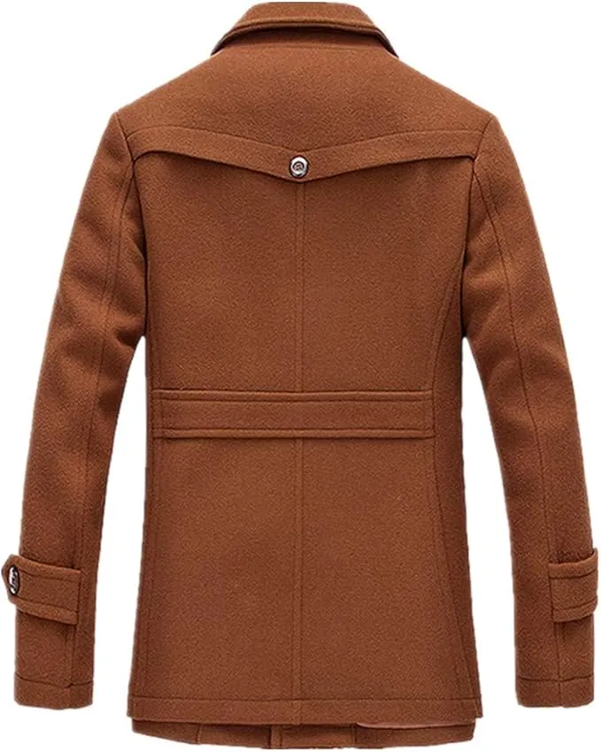 NEW Newbestyle Men's Slim Fit Winter Warm Short Wool Blend Coat Business Jacket, Brown, Fits Like A Men's Fits L/XL!