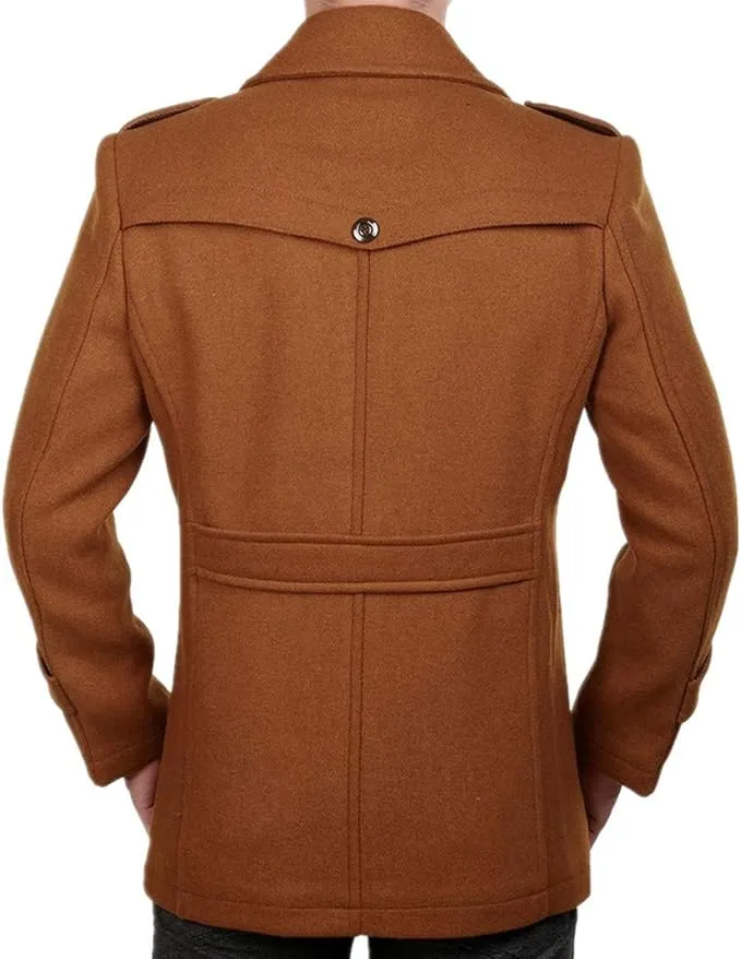 NEW Newbestyle Men's Slim Fit Winter Warm Short Wool Blend Coat Business Jacket, Brown, Fits Like A Men's Fits L/XL!