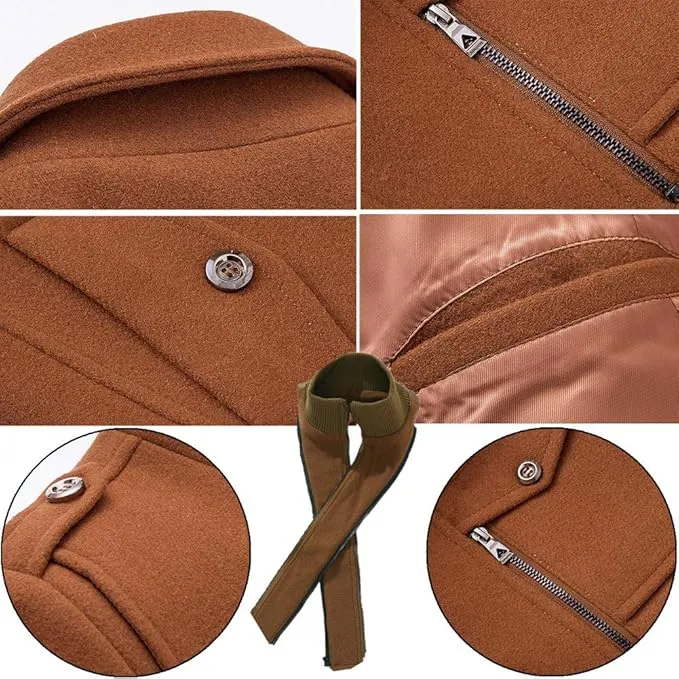 NEW Newbestyle Men's Slim Fit Winter Warm Short Wool Blend Coat Business Jacket, Brown, Fits Like A Men's Fits L/XL!
