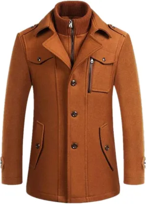 NEW Newbestyle Men's Slim Fit Winter Warm Short Wool Blend Coat Business Jacket, Brown, Fits Like A Men's Fits L/XL!