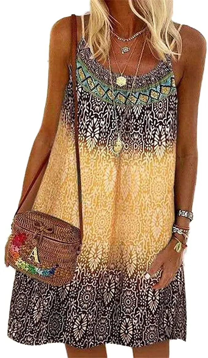 New PLUIE POURPRE Women's Sleeveless Boho Floral Print Summer Dress, Very Roomy with stretch, Sz S, would easily also fit M