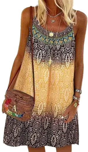 New PLUIE POURPRE Women's Sleeveless Boho Floral Print Summer Dress, Very Roomy with stretch, Sz S, would easily also fit M