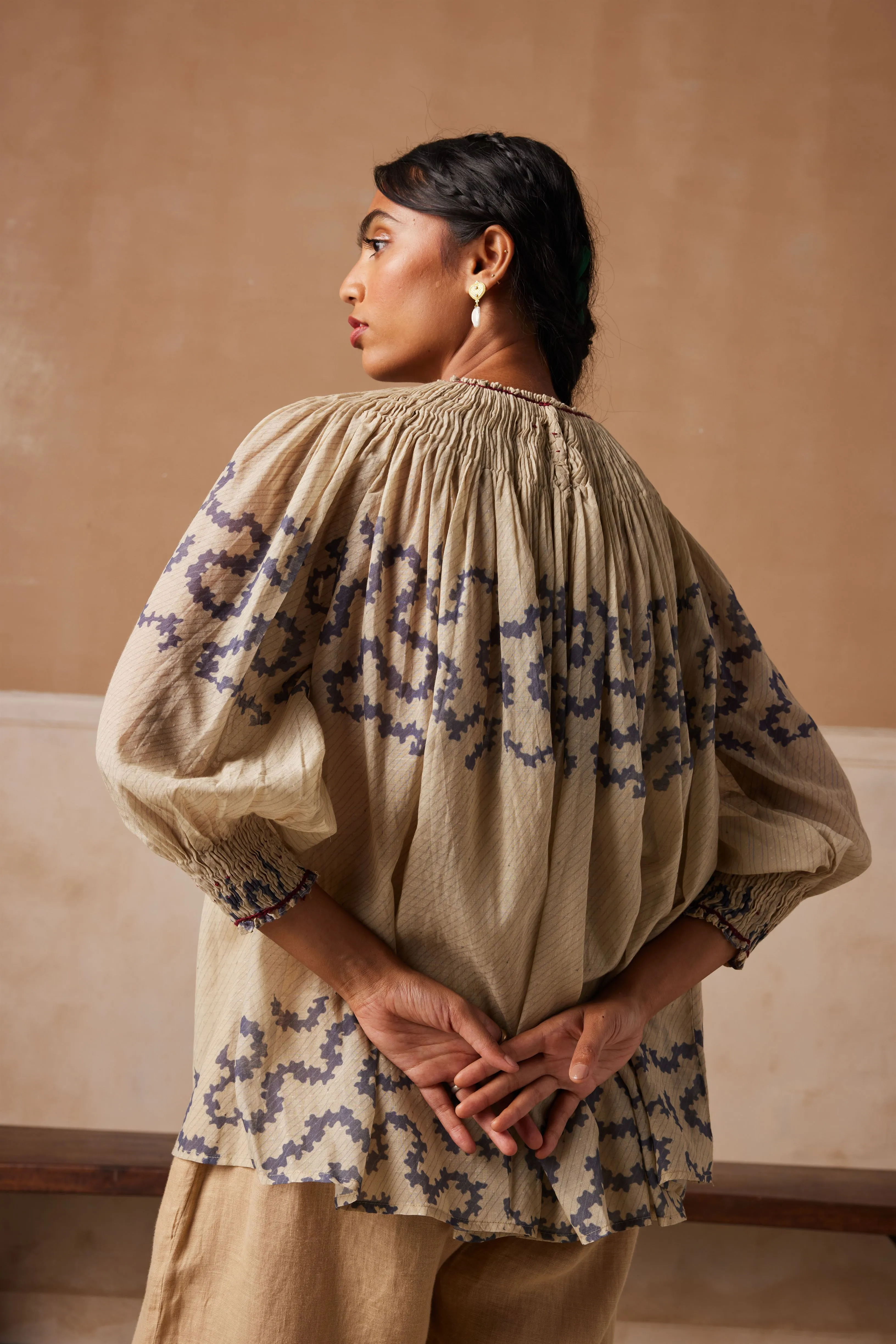 New Season Summer Fall 24-Top Gathered Cotton Ivory Spiral-SS24-GT-IVYS-Fashion Edit Cord Studio