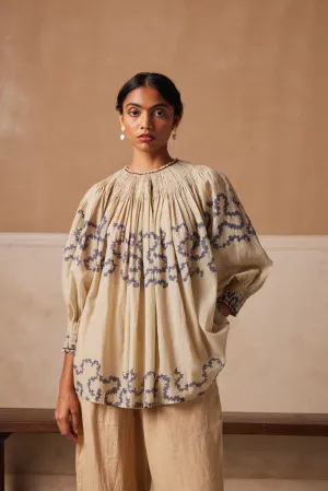 New Season Summer Fall 24-Top Gathered Cotton Ivory Spiral-SS24-GT-IVYS-Fashion Edit Cord Studio