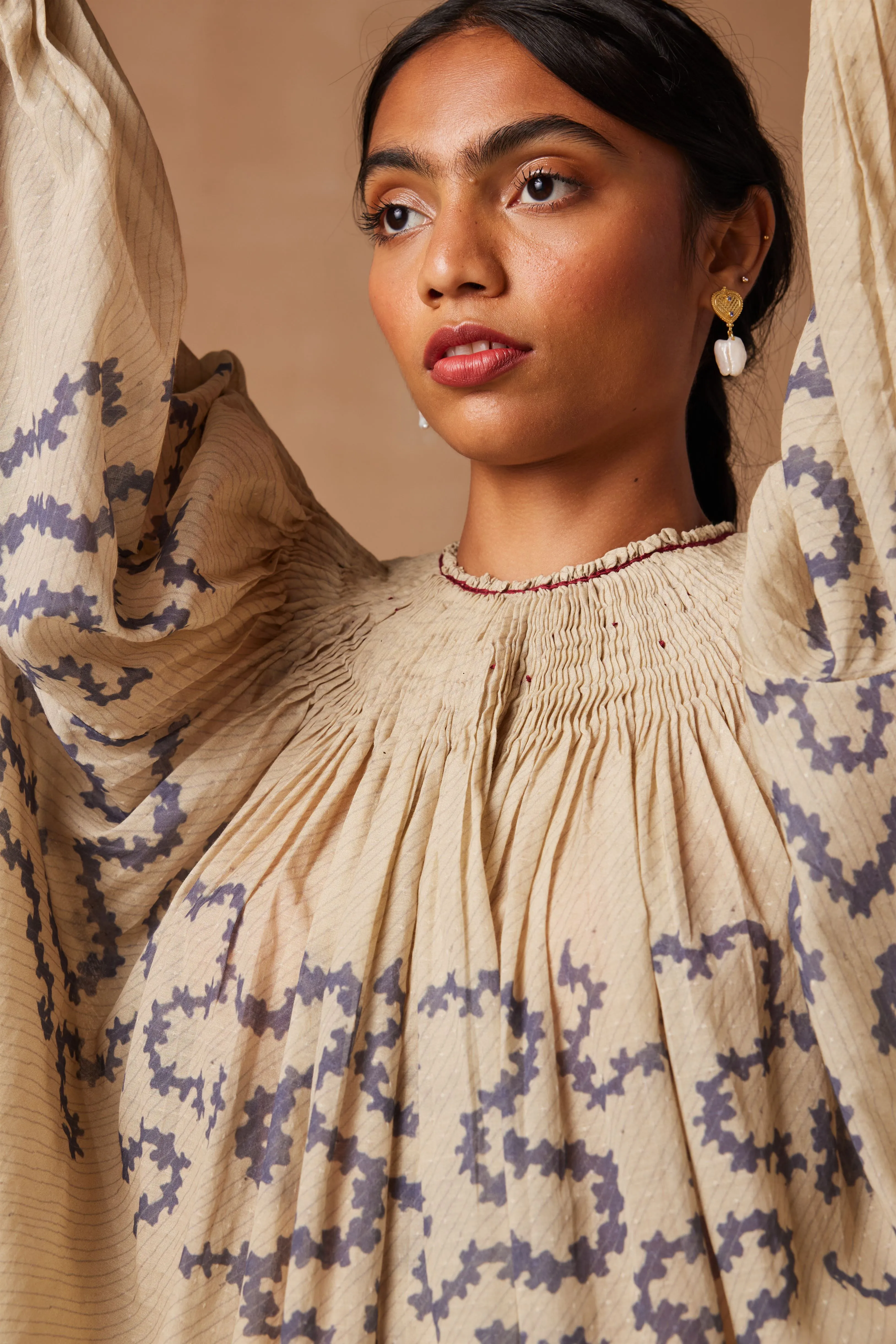 New Season Summer Fall 24-Top Gathered Cotton Ivory Spiral-SS24-GT-IVYS-Fashion Edit Cord Studio