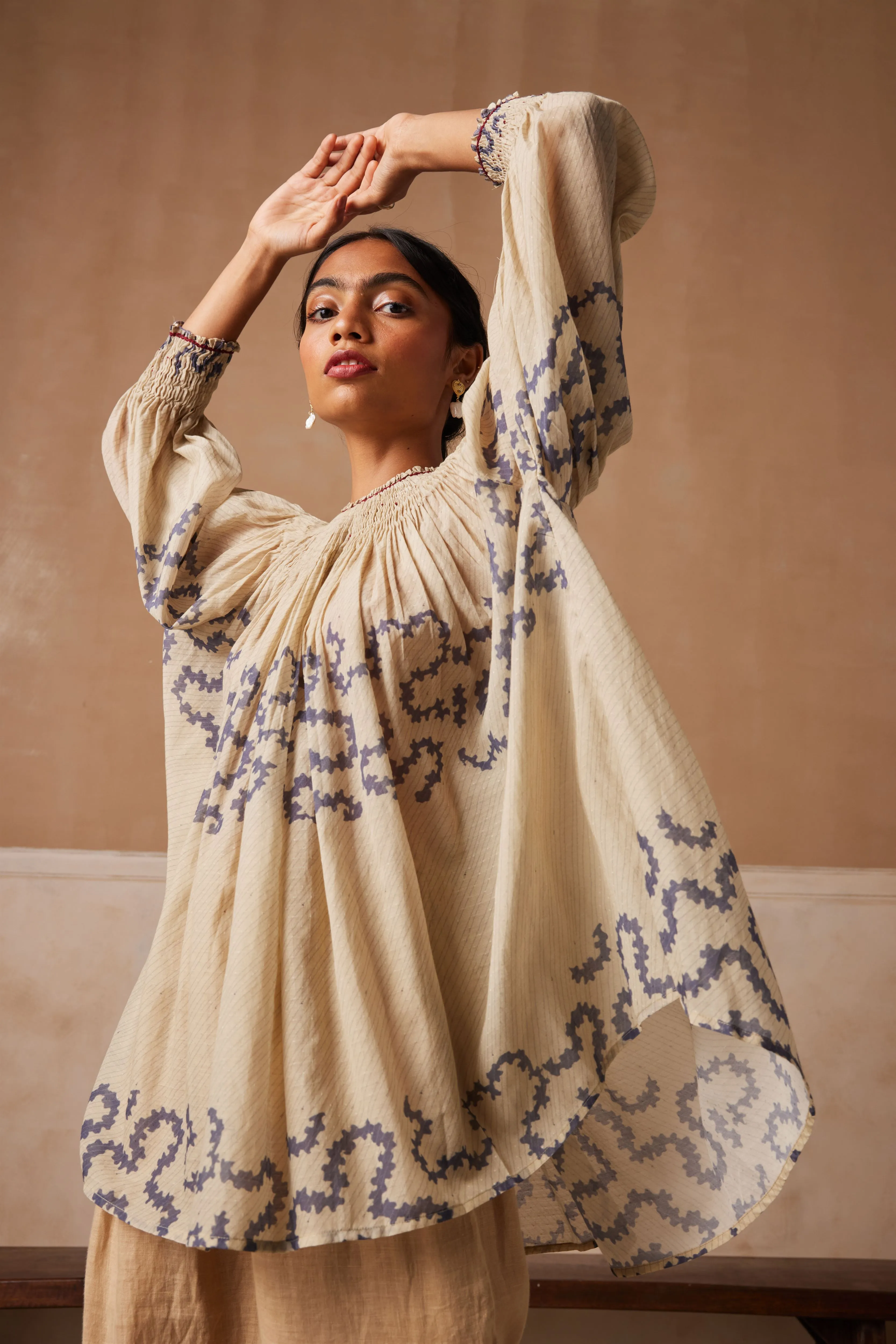 New Season Summer Fall 24-Top Gathered Cotton Ivory Spiral-SS24-GT-IVYS-Fashion Edit Cord Studio