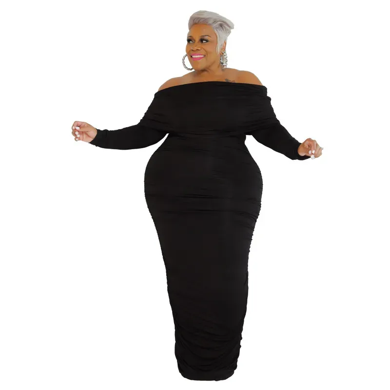 Nola Plus Size Off Shoulder Ruched Bodycon Maxi Dress