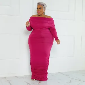 Nola Plus Size Off Shoulder Ruched Bodycon Maxi Dress