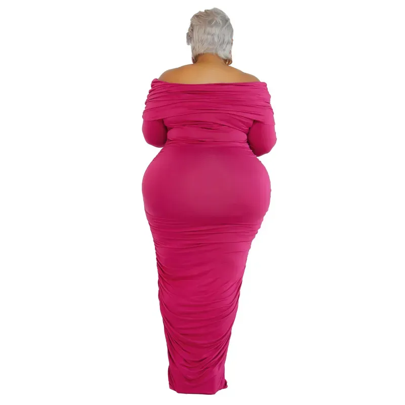 Nola Plus Size Off Shoulder Ruched Bodycon Maxi Dress