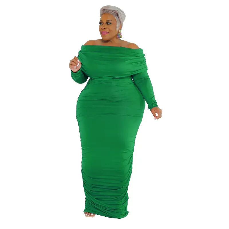 Nola Plus Size Off Shoulder Ruched Bodycon Maxi Dress