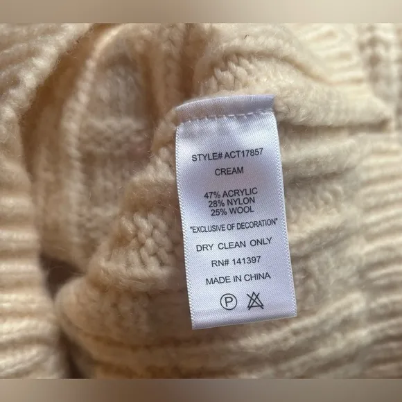 NWOT ANTHROPOLOGIE JEWELED WOOL BLEND CREWNECK SWEATER IN CREAM SIZE MEDIUM