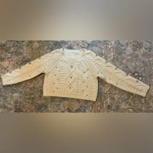NWOT ANTHROPOLOGIE JEWELED WOOL BLEND CREWNECK SWEATER IN CREAM SIZE MEDIUM