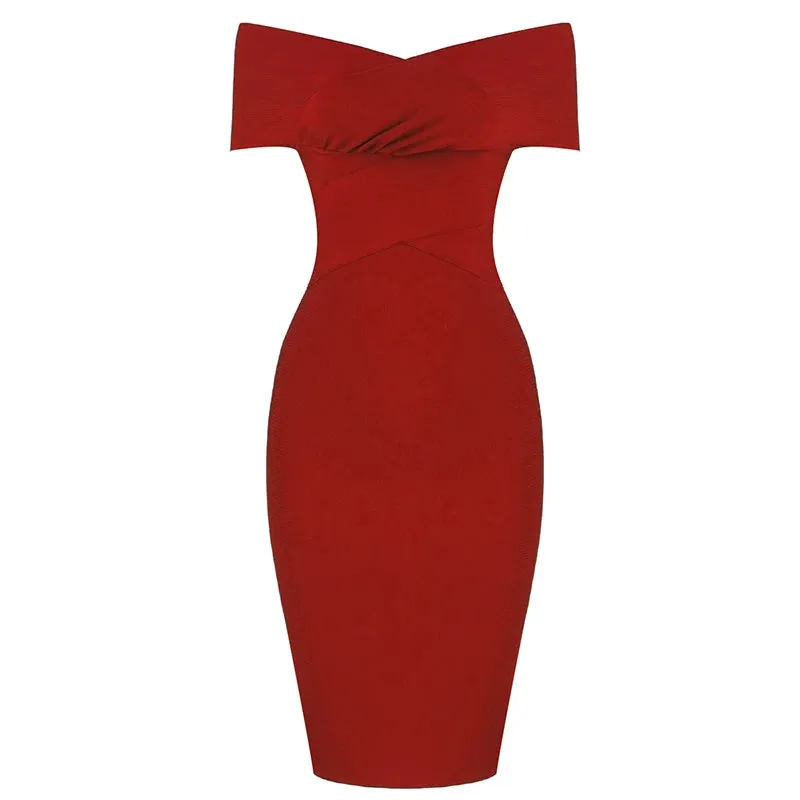 Off Shoulder Bandage Dress Mini V-Neck Long Sleeve Bodycon
