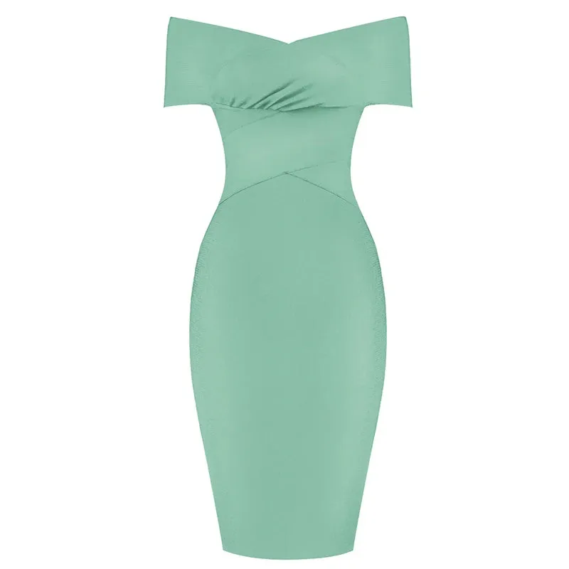 Off Shoulder Bandage Dress Mini V-Neck Long Sleeve Bodycon