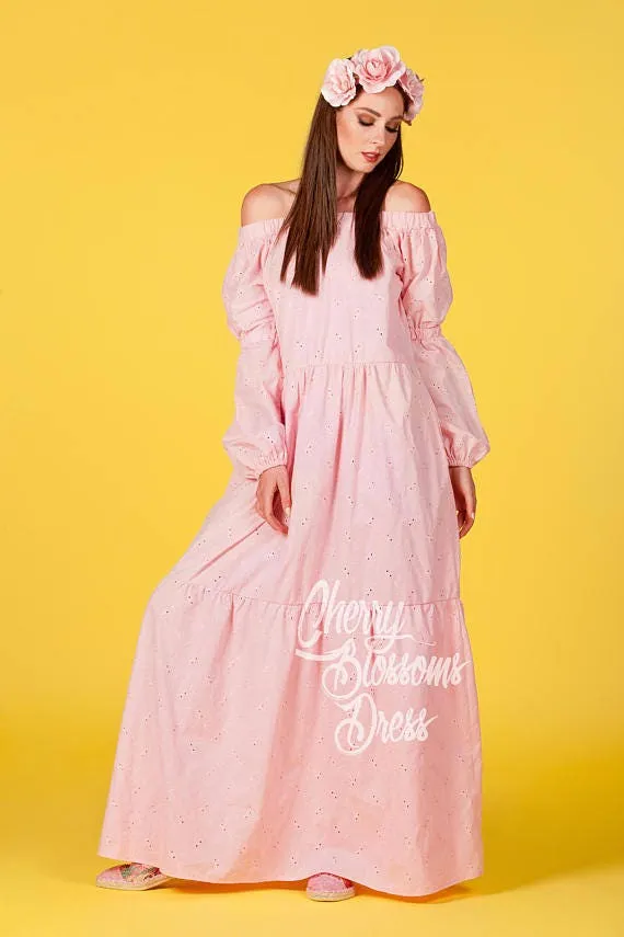Off Shoulder Dress, Lime Green Maxi Dress, Plus Size Dress, Long Boho Dress, Long Sleeve Dress, Bohemian Clothing, Boho Chic Fashion