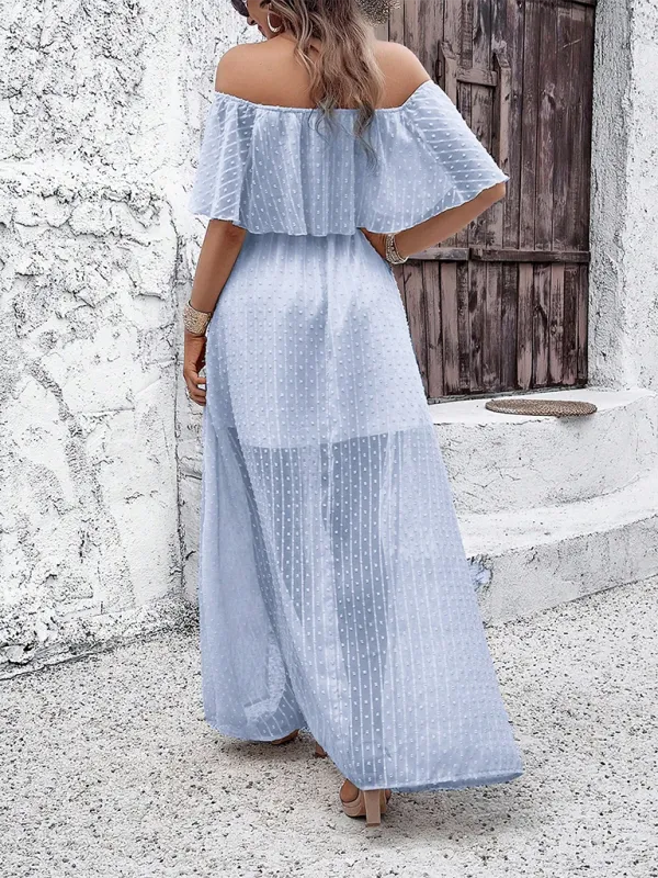Off-Shoulder Maxi Dress with Polka Dot Print and High Slit