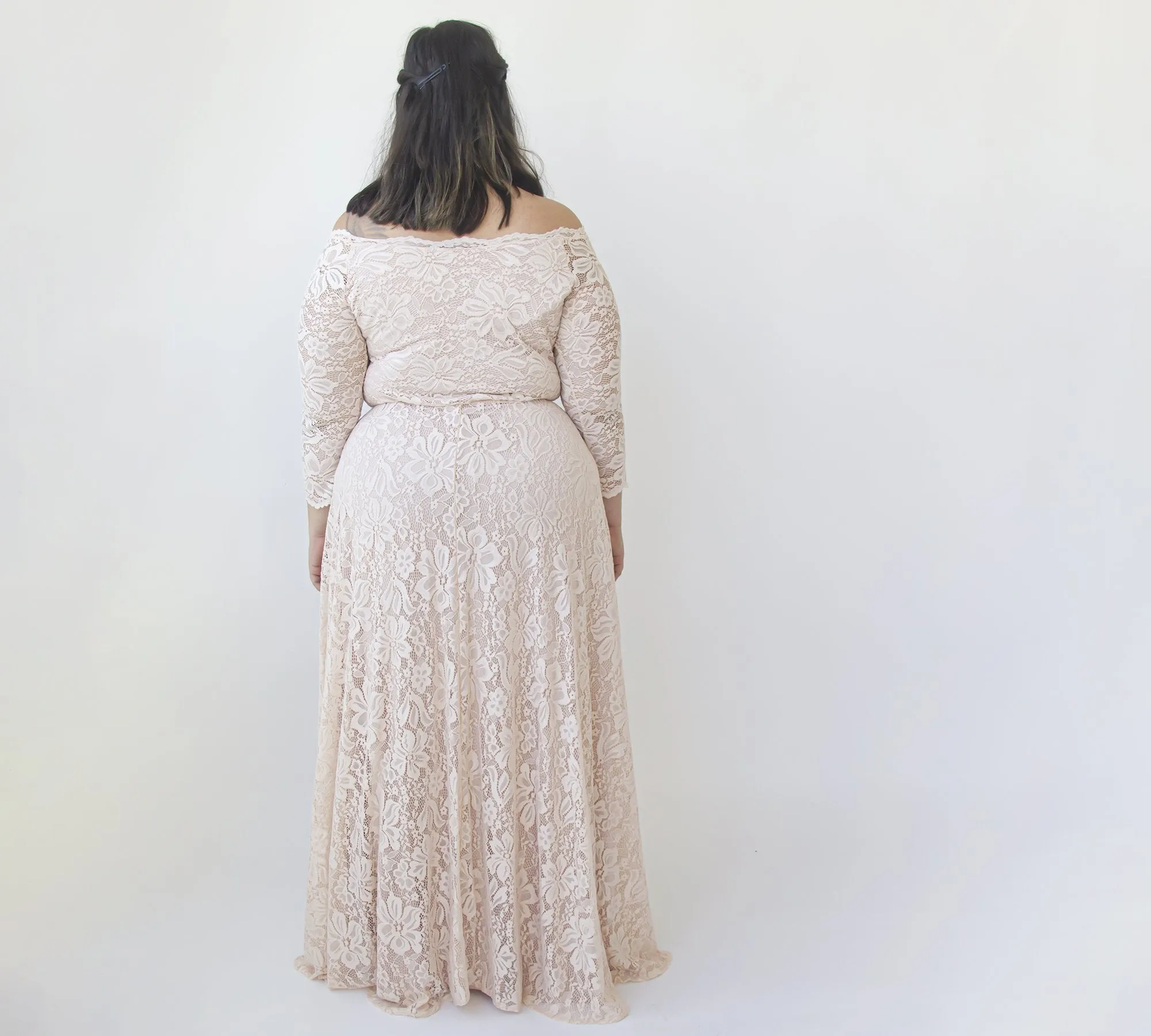 Off-The-Shoulder Blush Pink Lace Dress #1340
