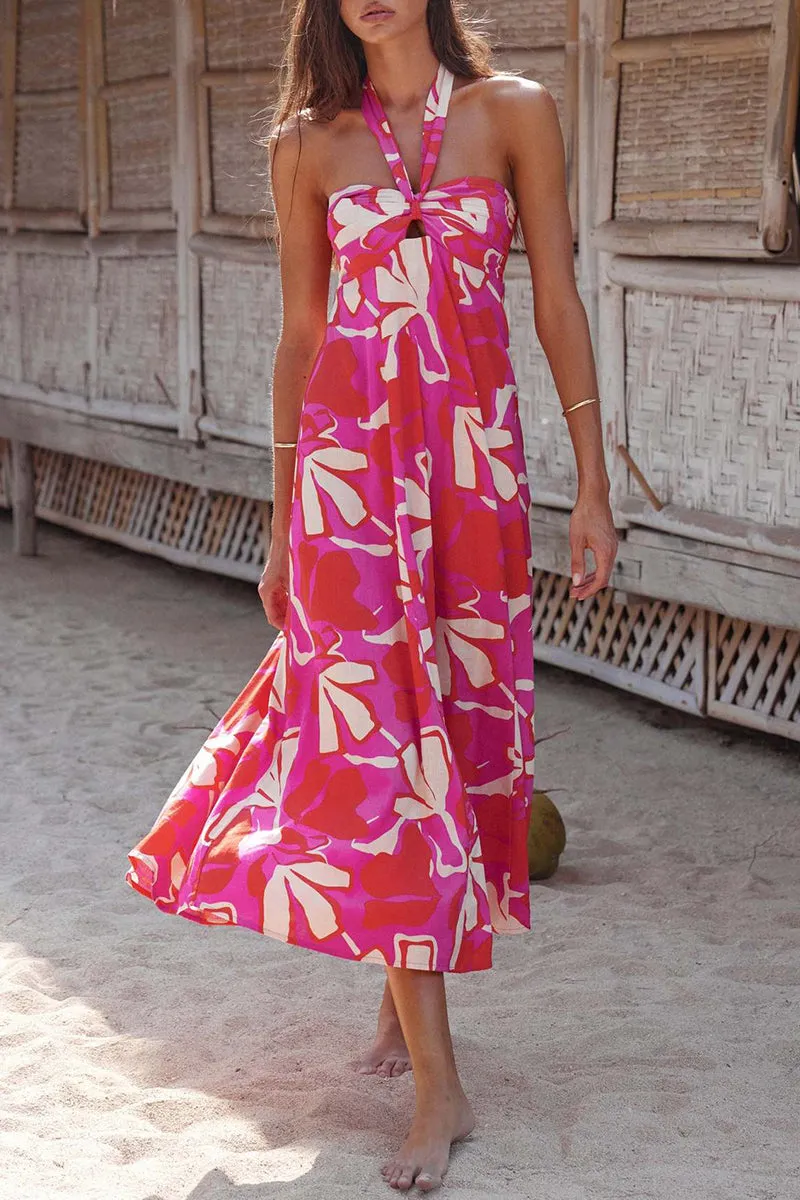 Olive - bohemian halter dress with floral print