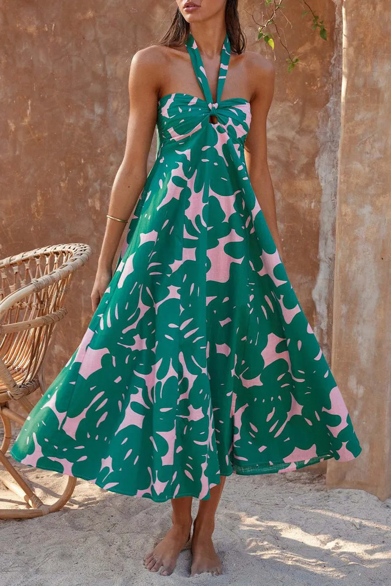 Olive - bohemian halter dress with floral print