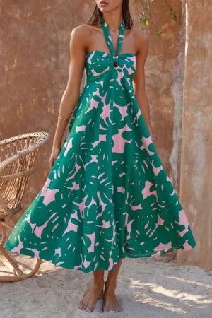 Olive - bohemian halter dress with floral print