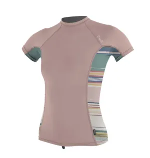 Oneill Women's Side Print S/S Rashguard UV 50  - PEONY / BAJASTRIPE