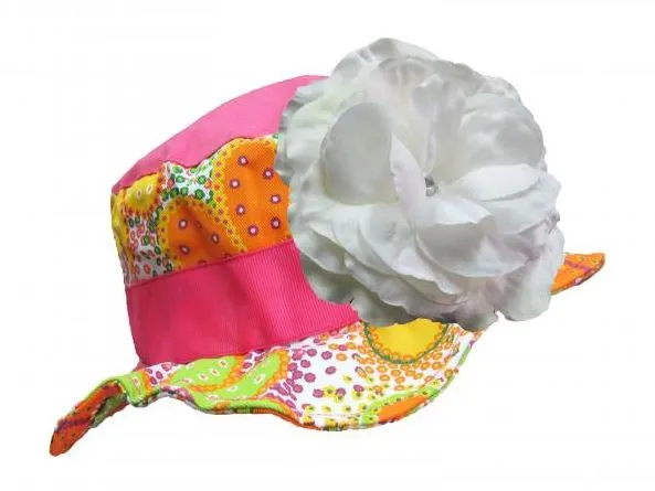 Orange Floral Sun Hat with White Large Rose