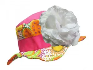 Orange Floral Sun Hat with White Large Rose