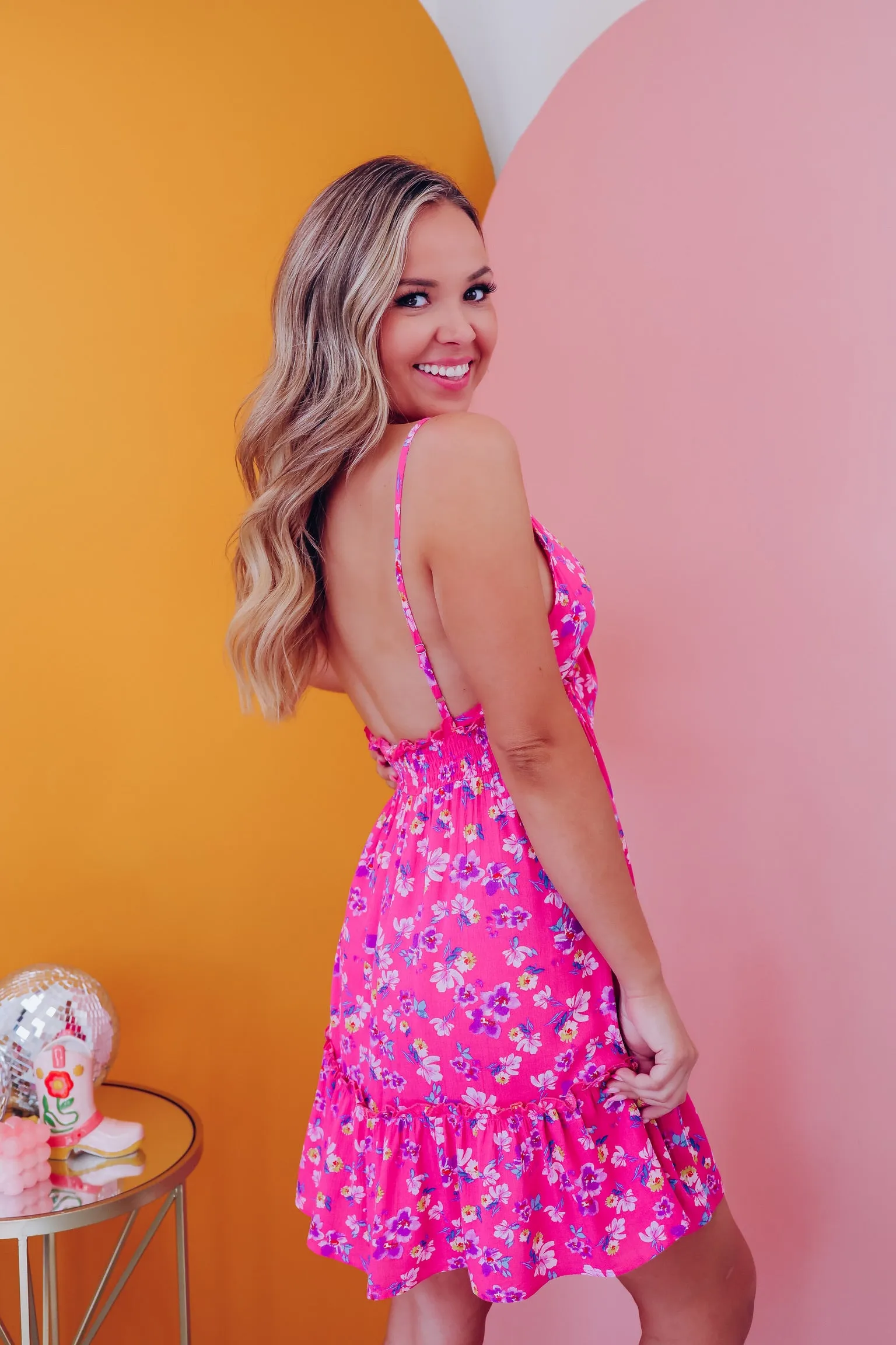 Oriana Tie Front Floral Dress - Pink