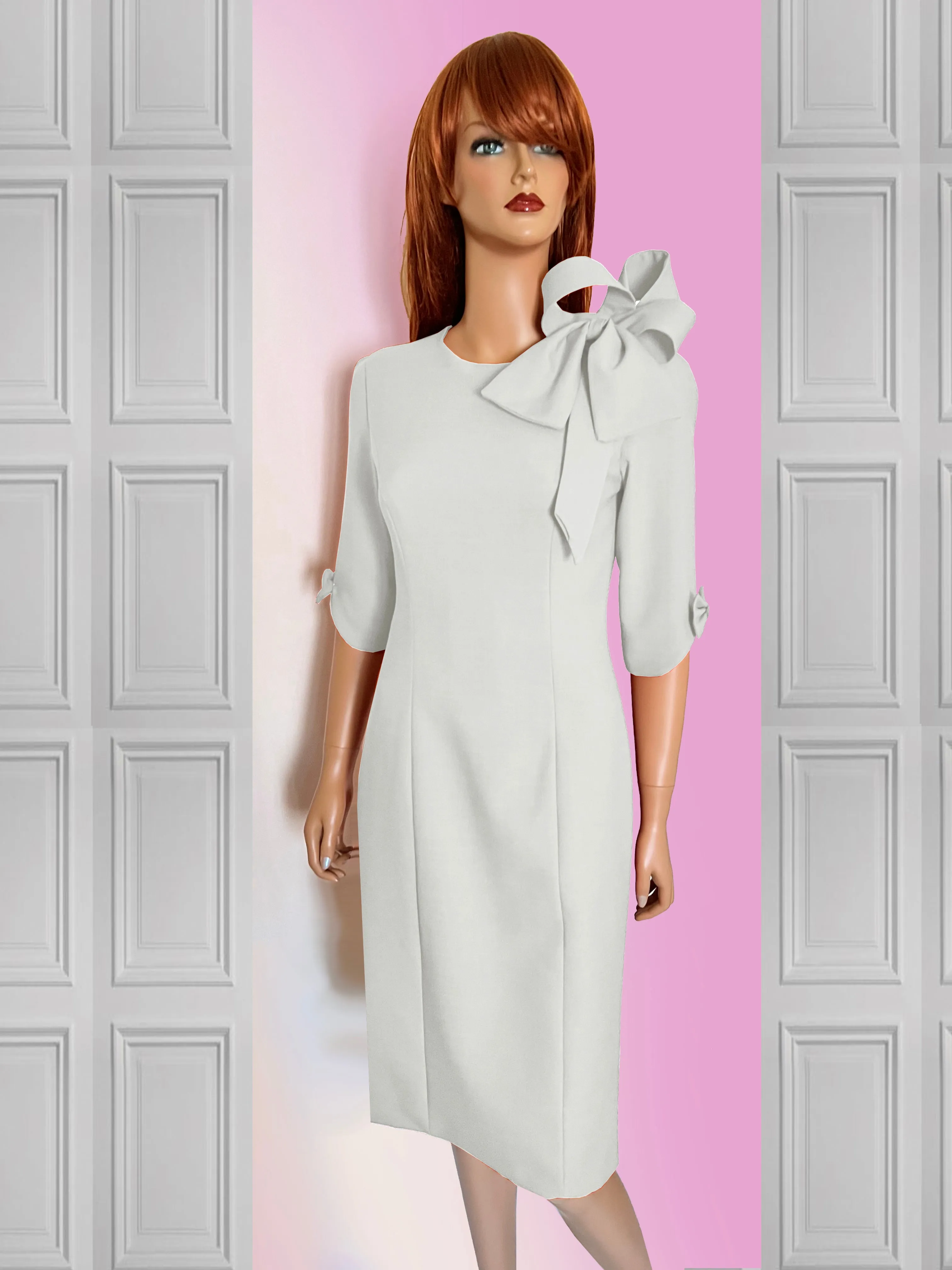 Orleans Sheath Dress with Bow and 3/4 Sleeves