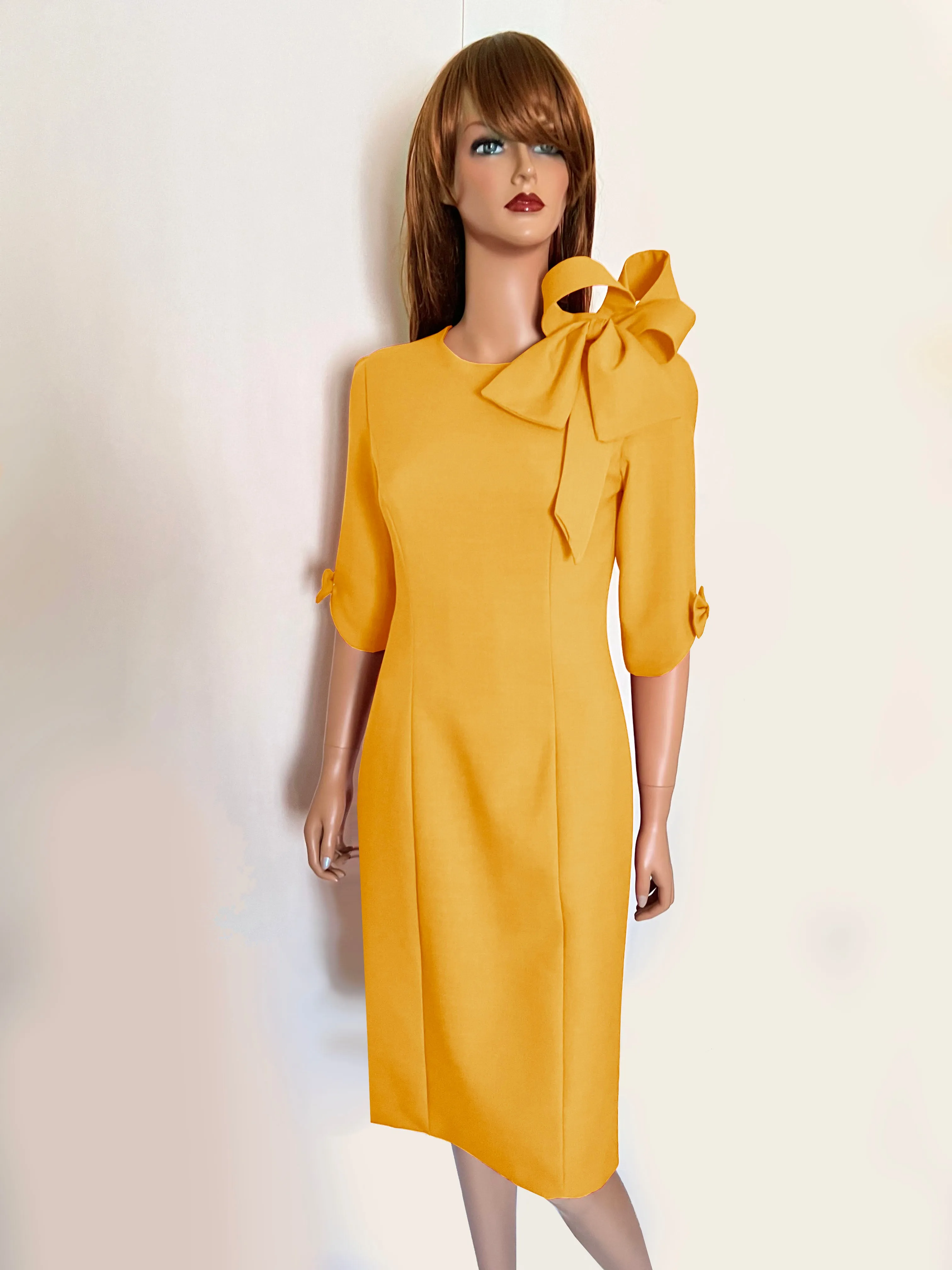 Orleans Sheath Dress with Bow and 3/4 Sleeves