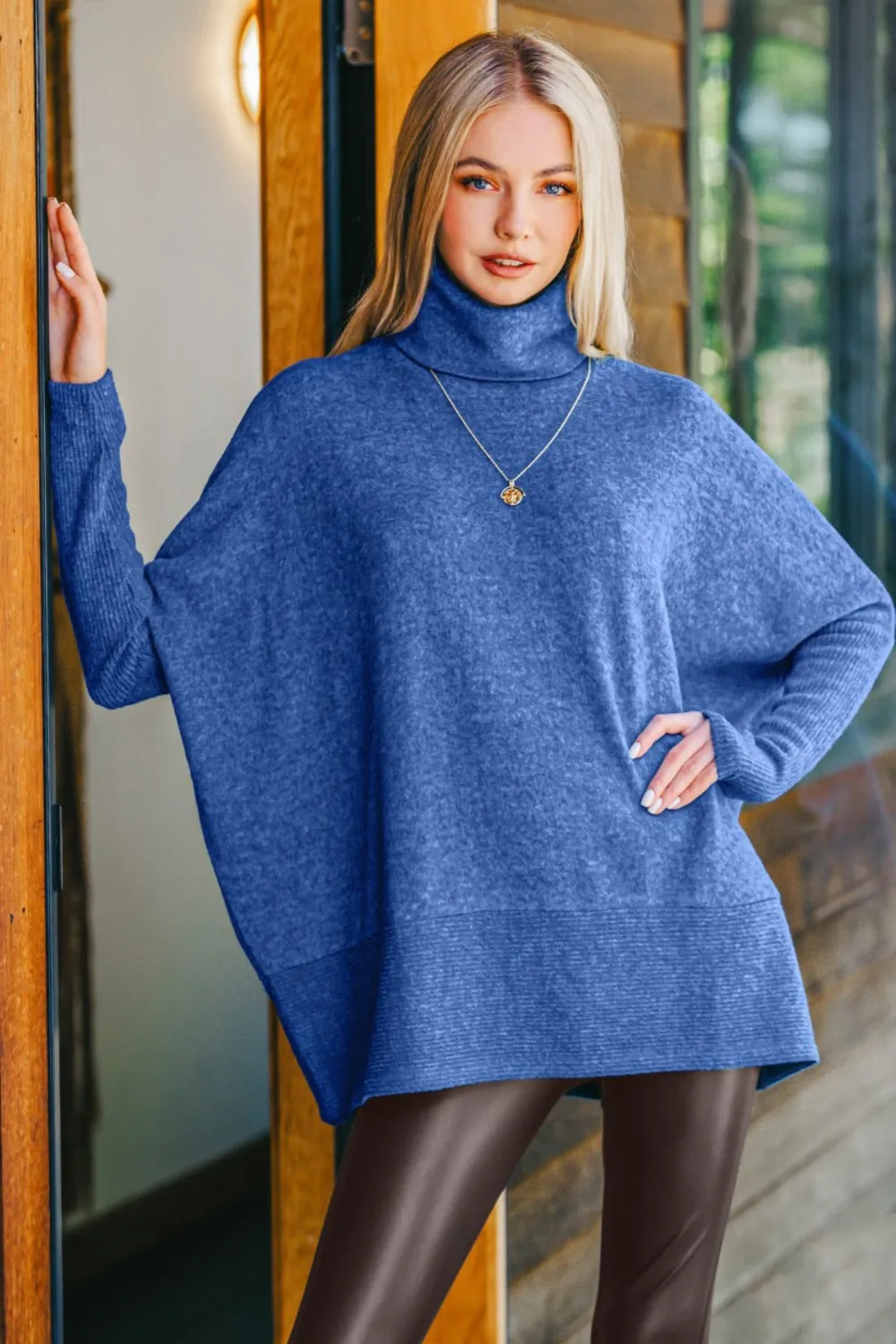 Oversized Brushed Melange Hacci Turtleneck Sweater