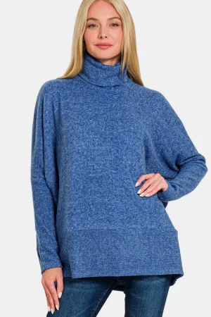 Oversized Brushed Melange Hacci Turtleneck Sweater