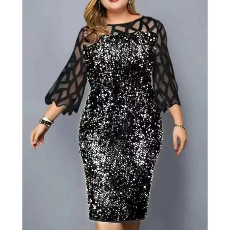 Party Dress 3/4 Sleeves Plus Size Mid