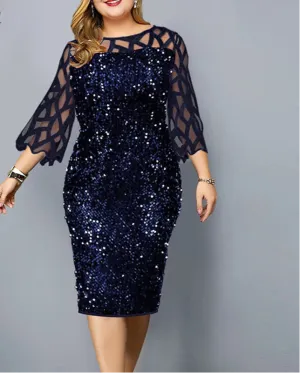 Party Dress 3/4 Sleeves Plus Size Mid
