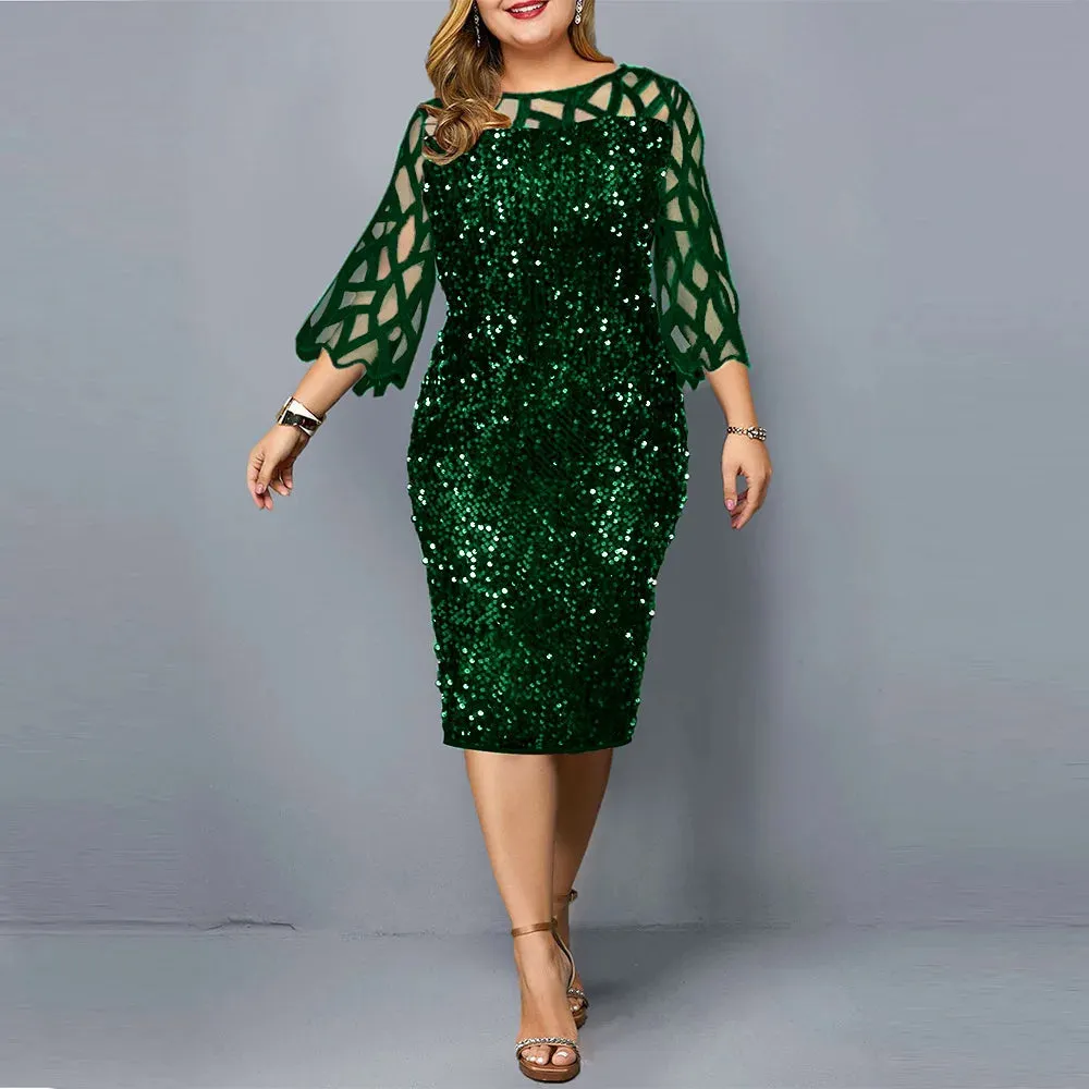 Party Dress 3/4 Sleeves Plus Size Mid