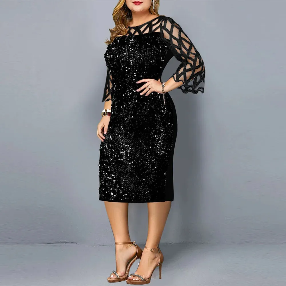 Party Dress 3/4 Sleeves Plus Size Mid