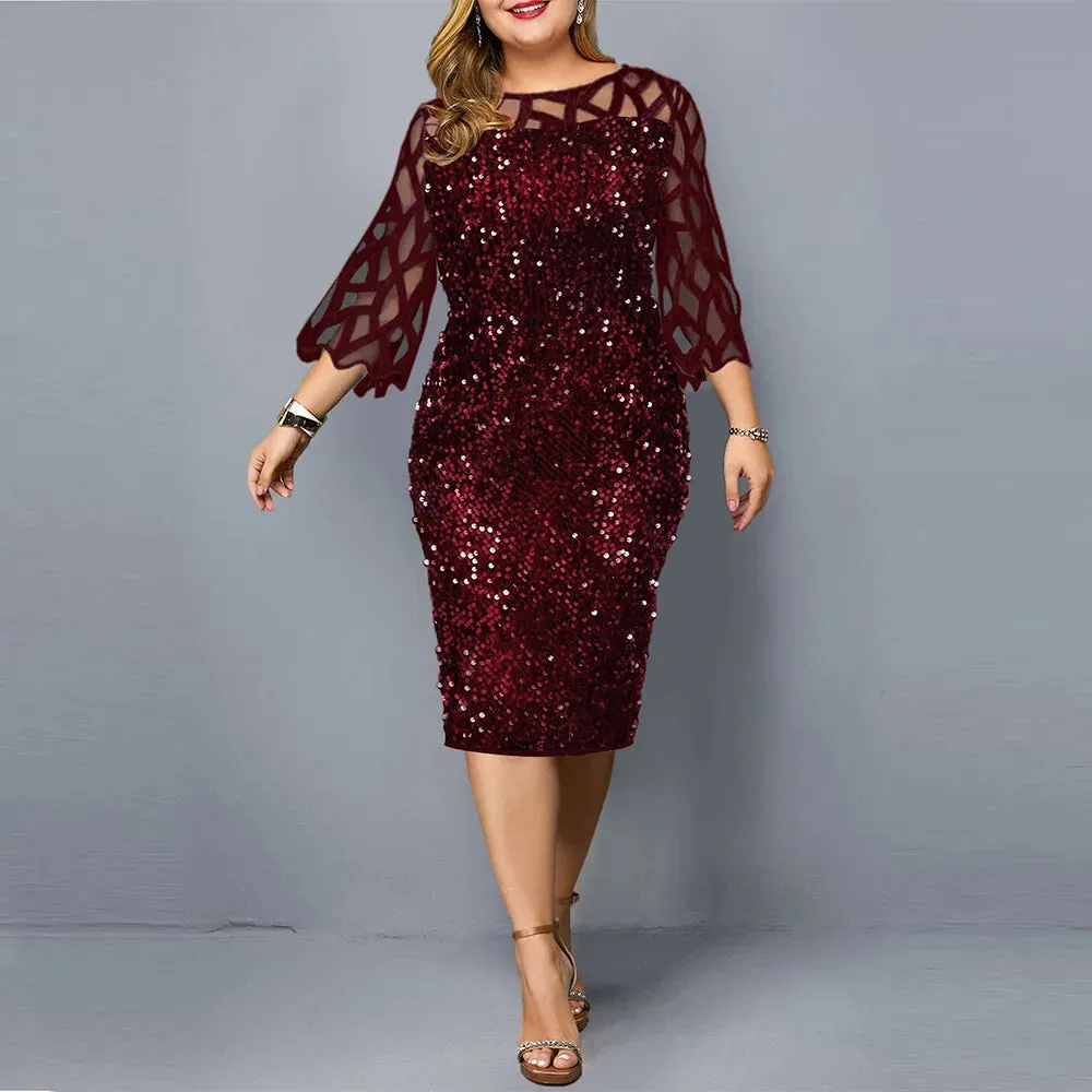 Party Dress 3/4 Sleeves Plus Size Mid