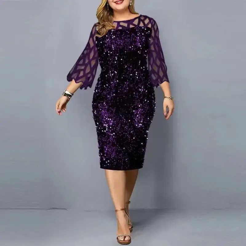 Party Dress 3/4 Sleeves Plus Size Mid