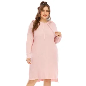 Pink  Long Sleeves Plus Sizes Sweater Dress