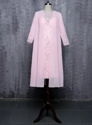 Pink Mother Of The Bride Dresses Sheath Chiffon Lace Beaded Wedding Party Dresses