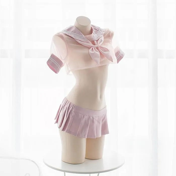 Pink Transparent Sheer Sailor School Uniform Lingerie SD01983